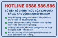 📌 Hotline 0586.586.586 – Số liên hệ chính thức của Ban quản lý các khu công nghiệp Hà Nam